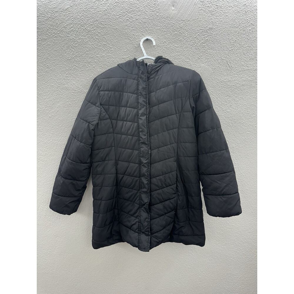 Childrens Place Girls Jacket Size XXL Black Zip Up Faux Fur Lined Hooded Winter